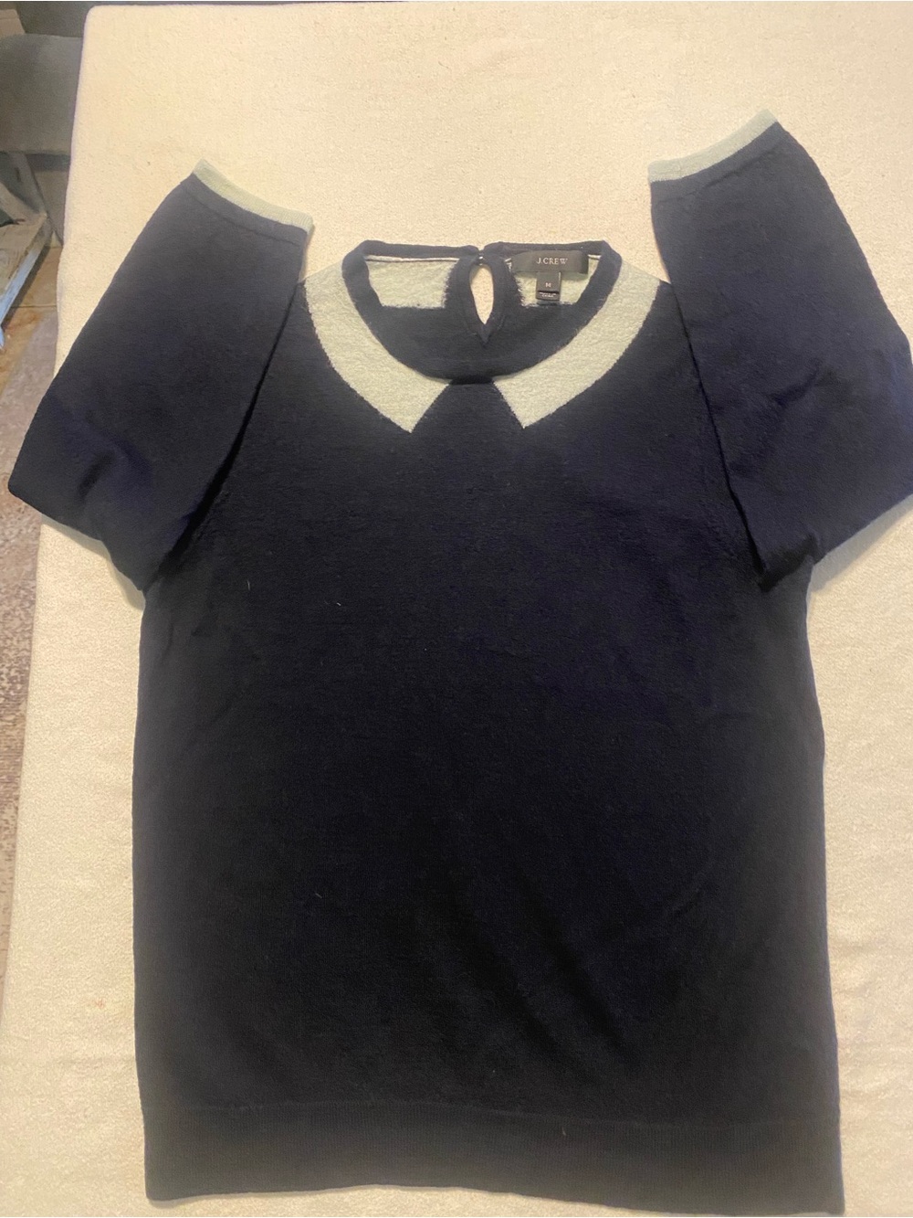 J.Crew Merino Wool sweater  Peter Pan collar 3/4 sleeve keyhole back button M